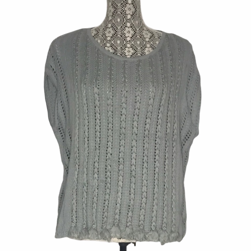 Lucky Brand Boho Fringed Hem Sweater Dusty Blue